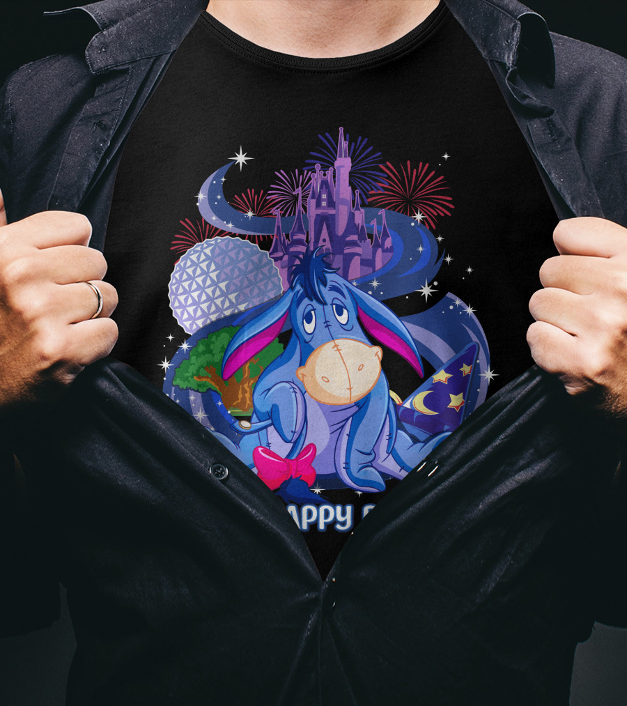 Eeyore My Happy Place Disney Castle Fireworks Epcot Mickey Ears T-Shirt
