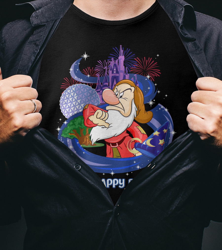Grumpy My Happy Place Disney Castle Fireworks Epcot Sorcerer Hat T-Shirt