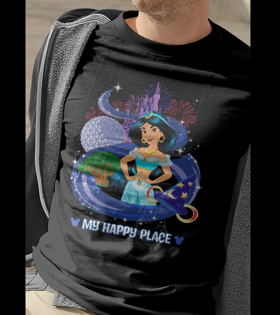 My Happy Place Jasmine Fireworks Castle Disney Magic T-Shirt