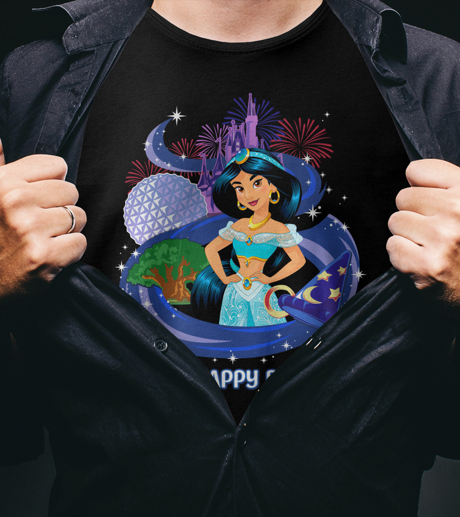 My Happy Place Jasmine Fireworks Castle Disney Magic T-Shirt