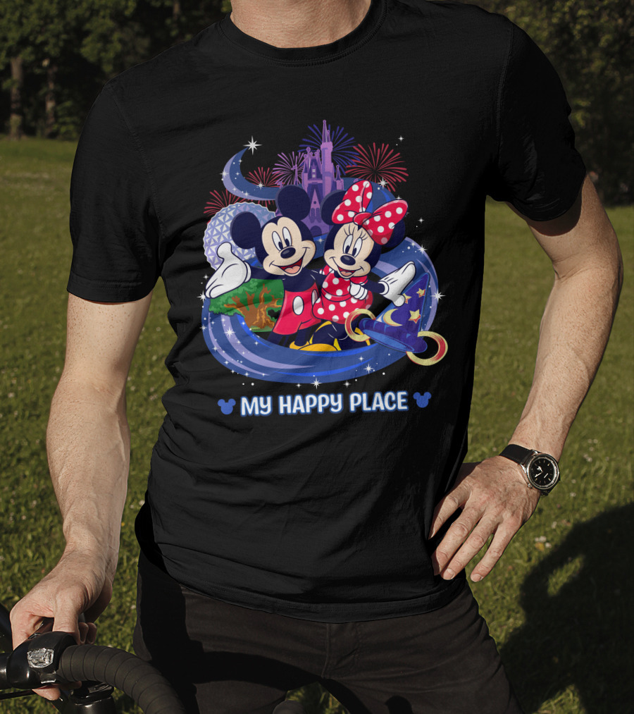 My Happy Place Mickey Minnie Castle Fireworks Epcot T-Shirt