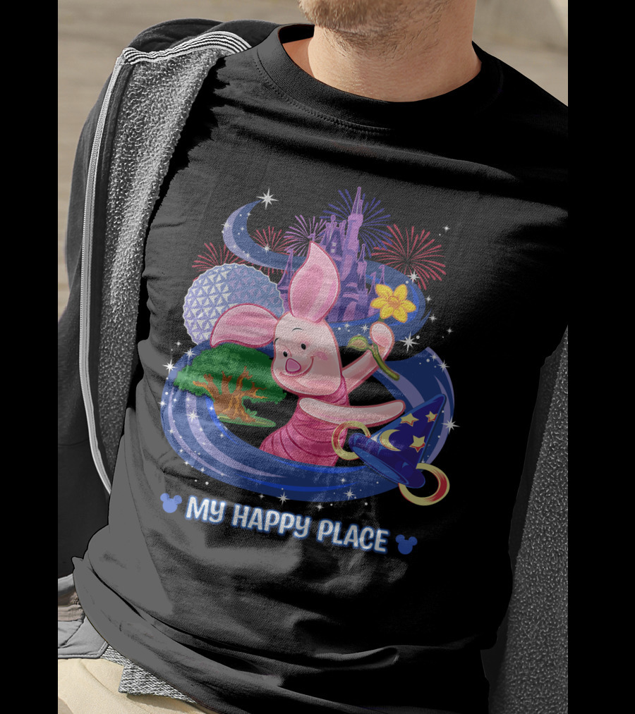 My Happy Place Piglet With Castle Fireworks And Magic Hat T-Shirt
