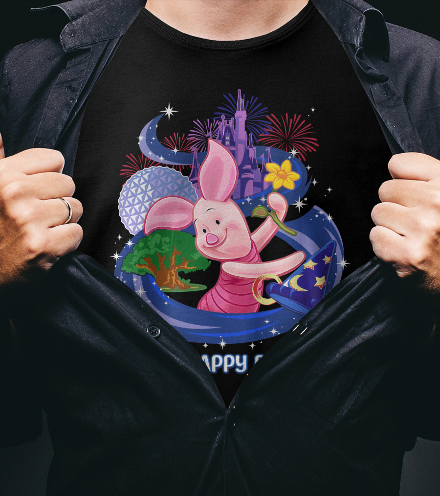 My Happy Place Piglet With Castle Fireworks And Magic Hat T-Shirt