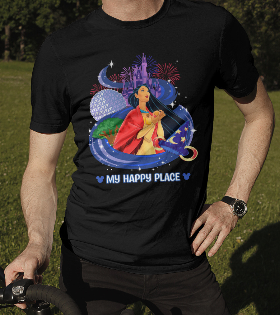 Pocahontas Disney My Happy Place Castle Fireworks Sorcerer Hat Epcot T-Shirt
