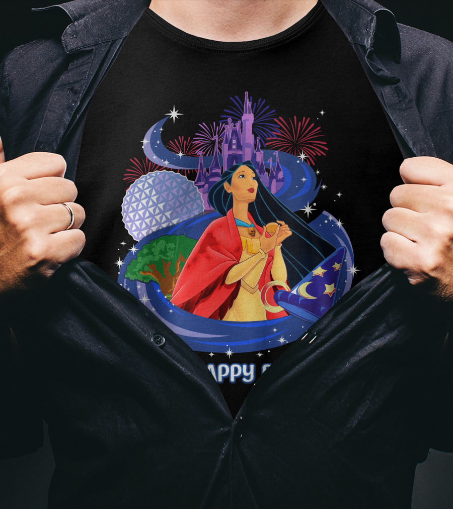 Pocahontas Disney My Happy Place Castle Fireworks Sorcerer Hat Epcot T-Shirt