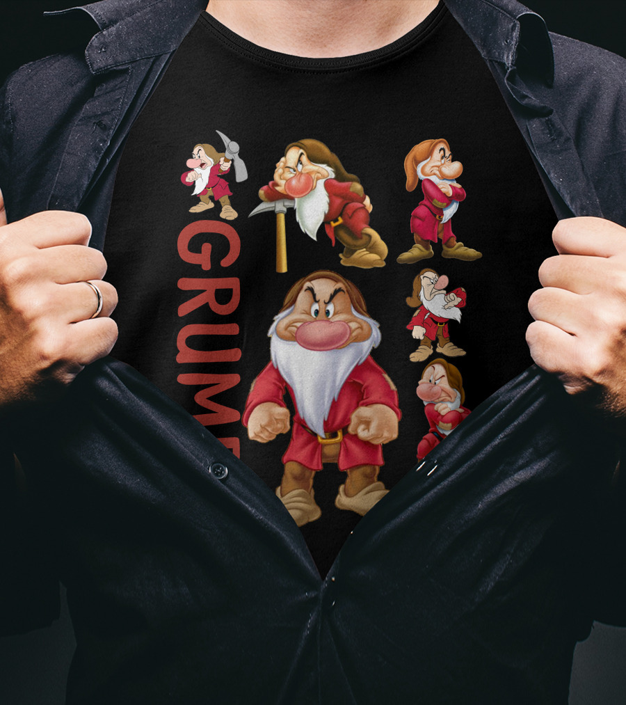 Grumpy Seven Dwarf Character Multiple Poses Classic Disney Mood T-Shirt