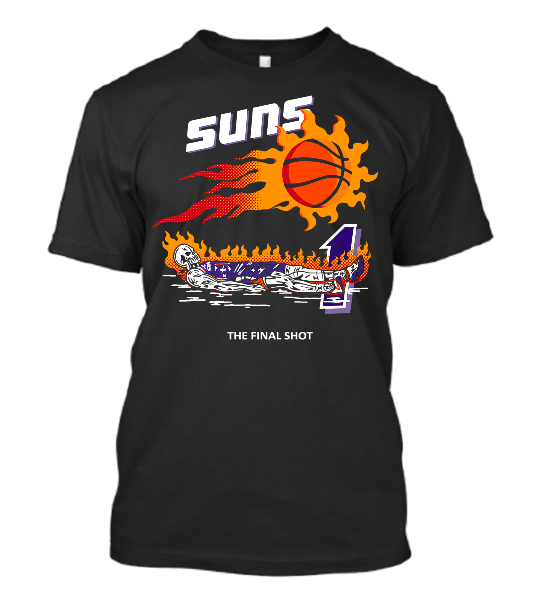 Suns The Final Shot Flaming Basketball Skeleton T-Shirt