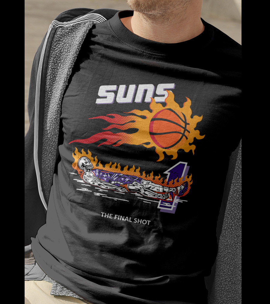 Suns The Final Shot Flaming Basketball Skeleton T-Shirt