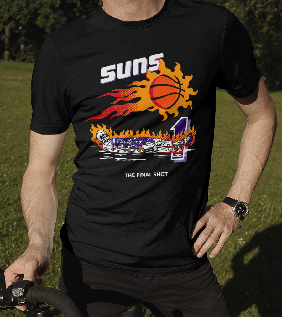 Suns The Final Shot Flaming Basketball Skeleton T-Shirt