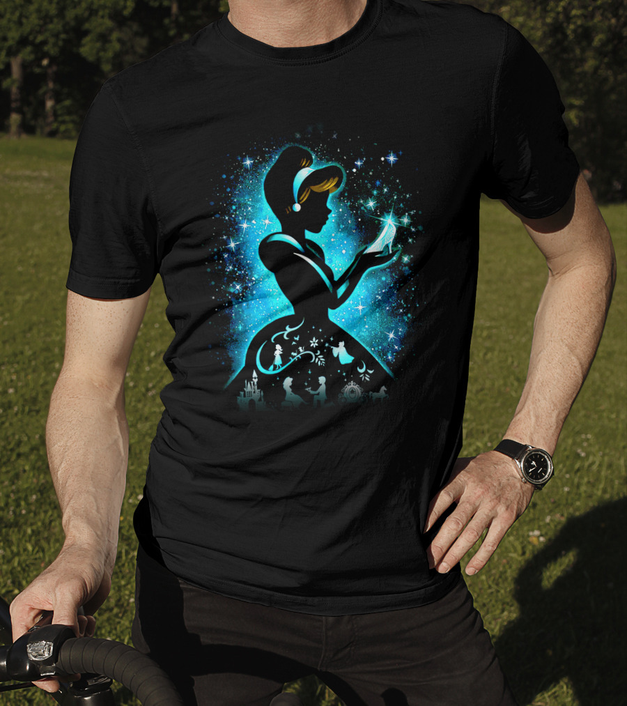 Cinderella Fairy Tale Silhouette With Glass Slipper And Magical Castle Elements T-Shirt