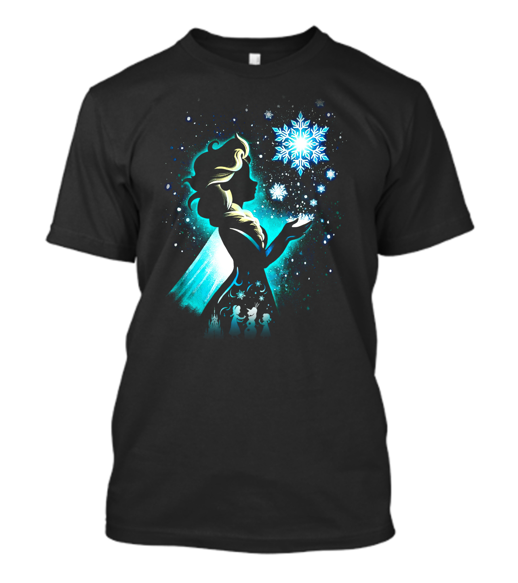 Elsa Silhouette With Snowflakes And Winter Scene T-Shirt