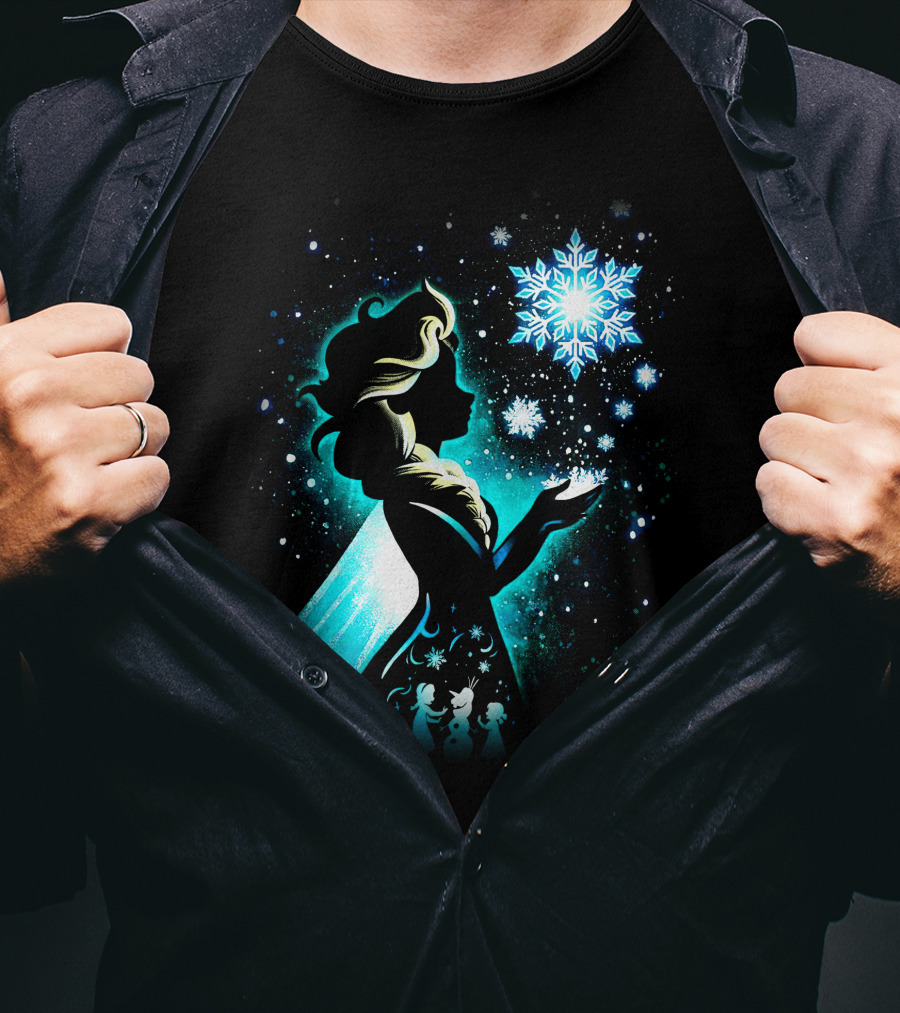 Elsa Silhouette With Snowflakes And Winter Scene T-Shirt
