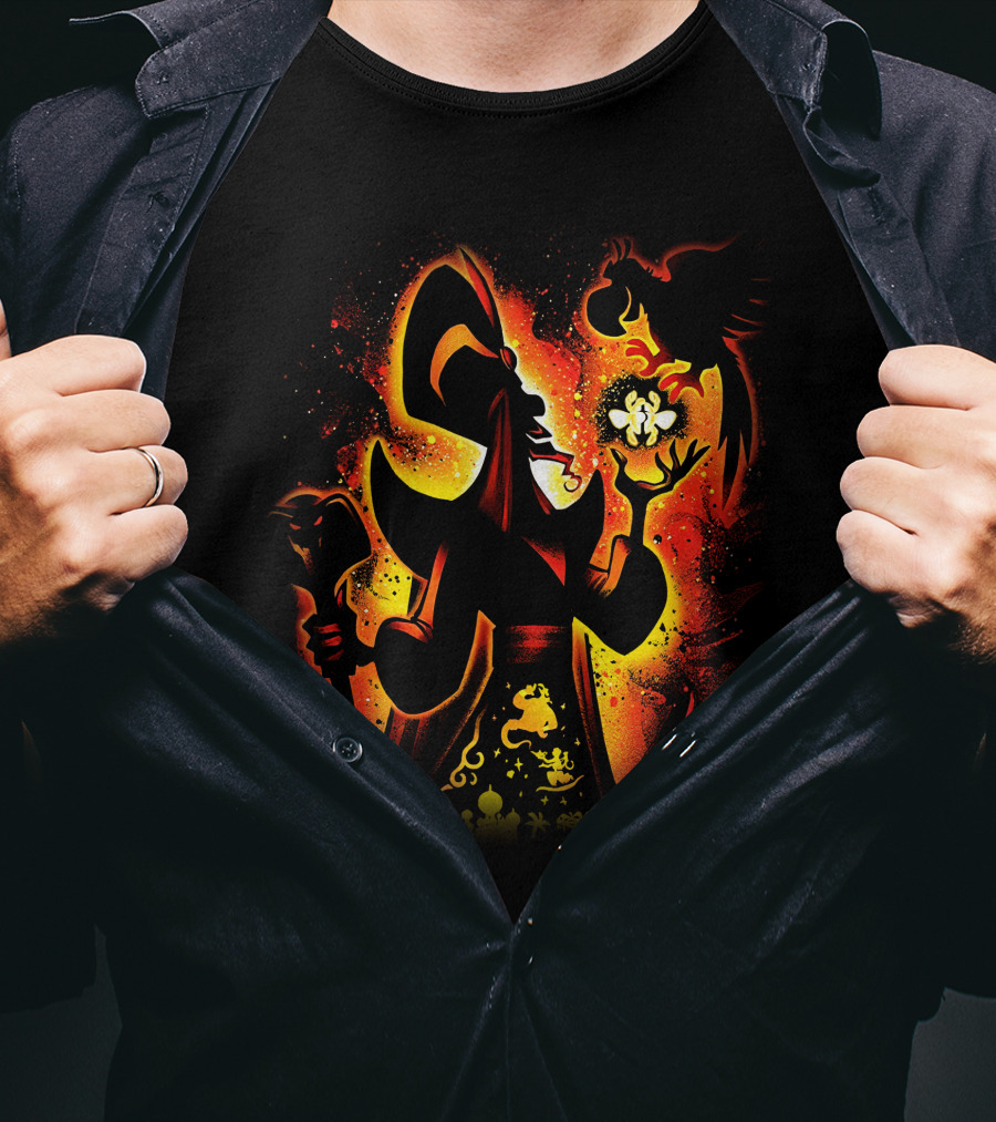 Jafar Villain Silhouette With Genie Lamp And Parrot Magic Scene T-Shirt