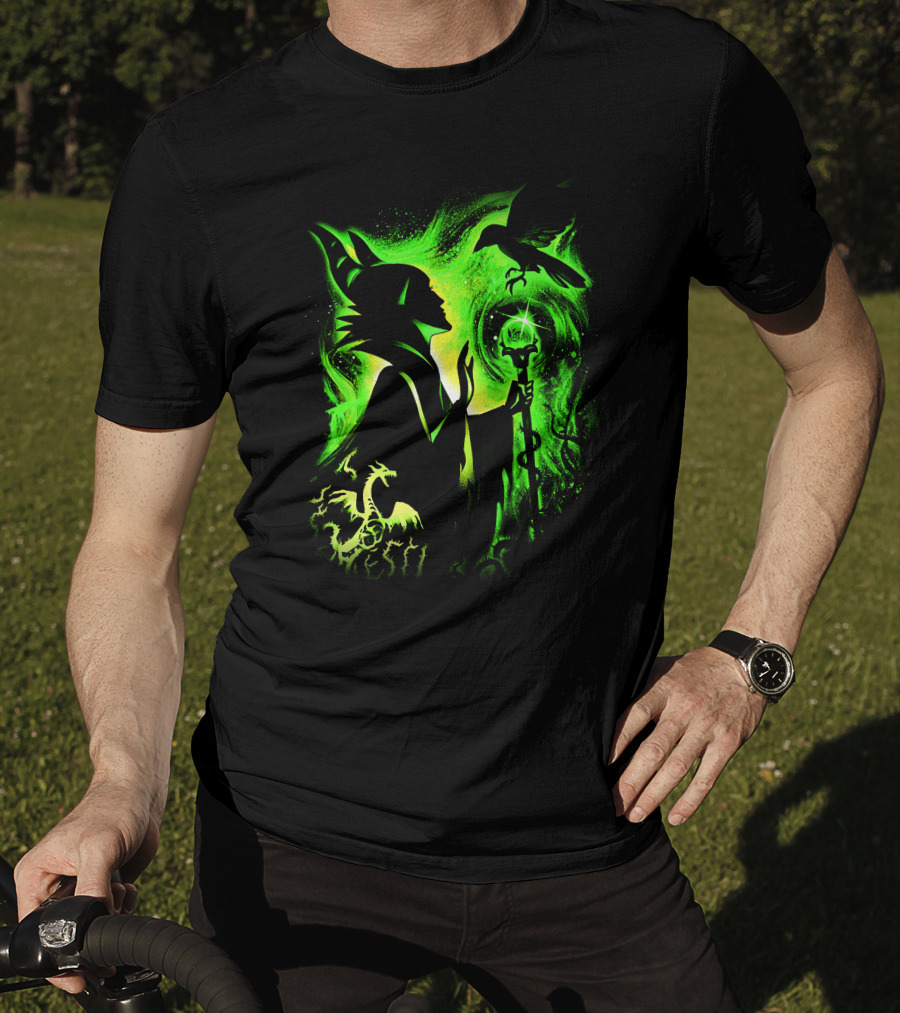 Maleficent 3 Dragon Silhouette And Green Magic Staff Scene T-Shirt