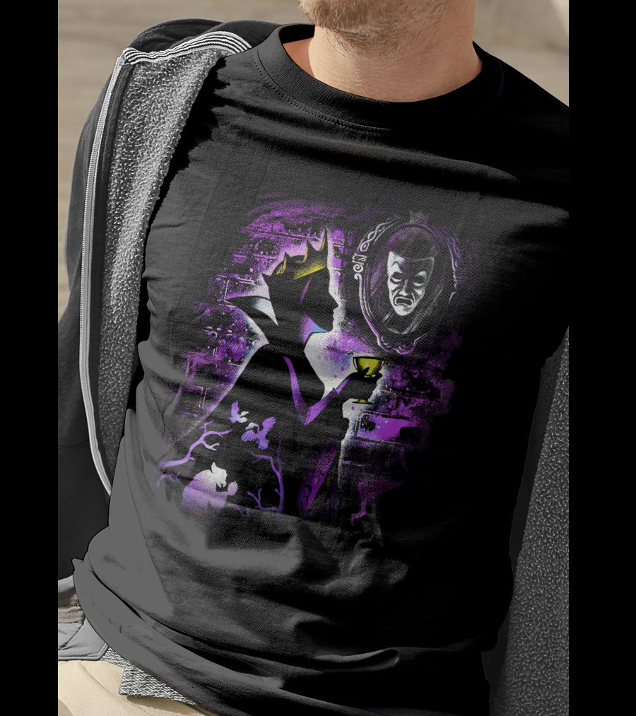 Maleficent Dark Queen Mirror Reflection With Crown And Goblet In Purple Shadows T-Shirt