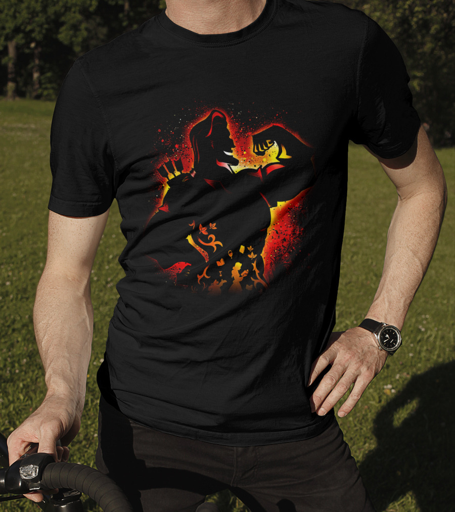 Hercules Silhouette With Mythical Elements And Fiery T-Shirt
