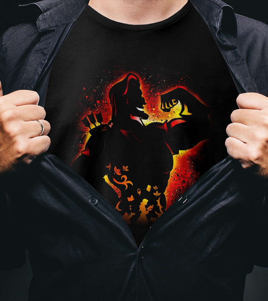 Hercules Silhouette With Mythical Elements And Fiery T-Shirt