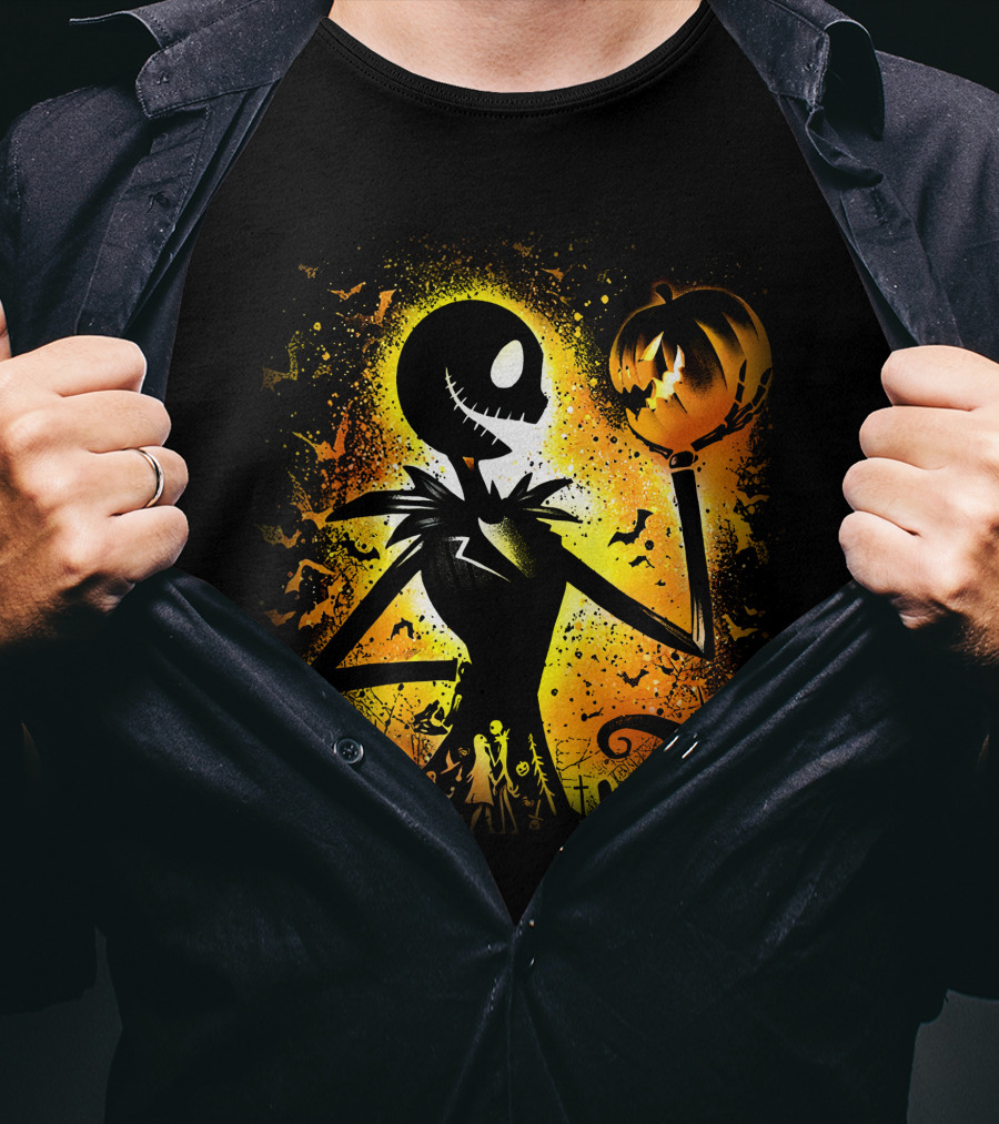 Jack Skellington Halloween Pumpkin Scene T-Shirt