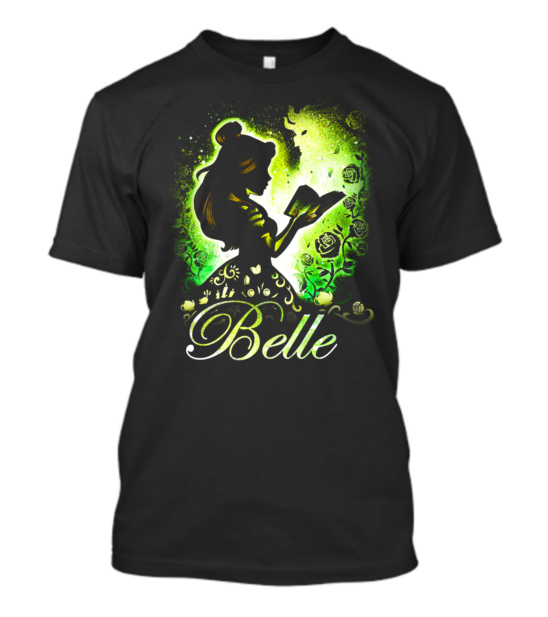 Belle Fairy Tale Silhouette With Green Roses And Book T-Shirt