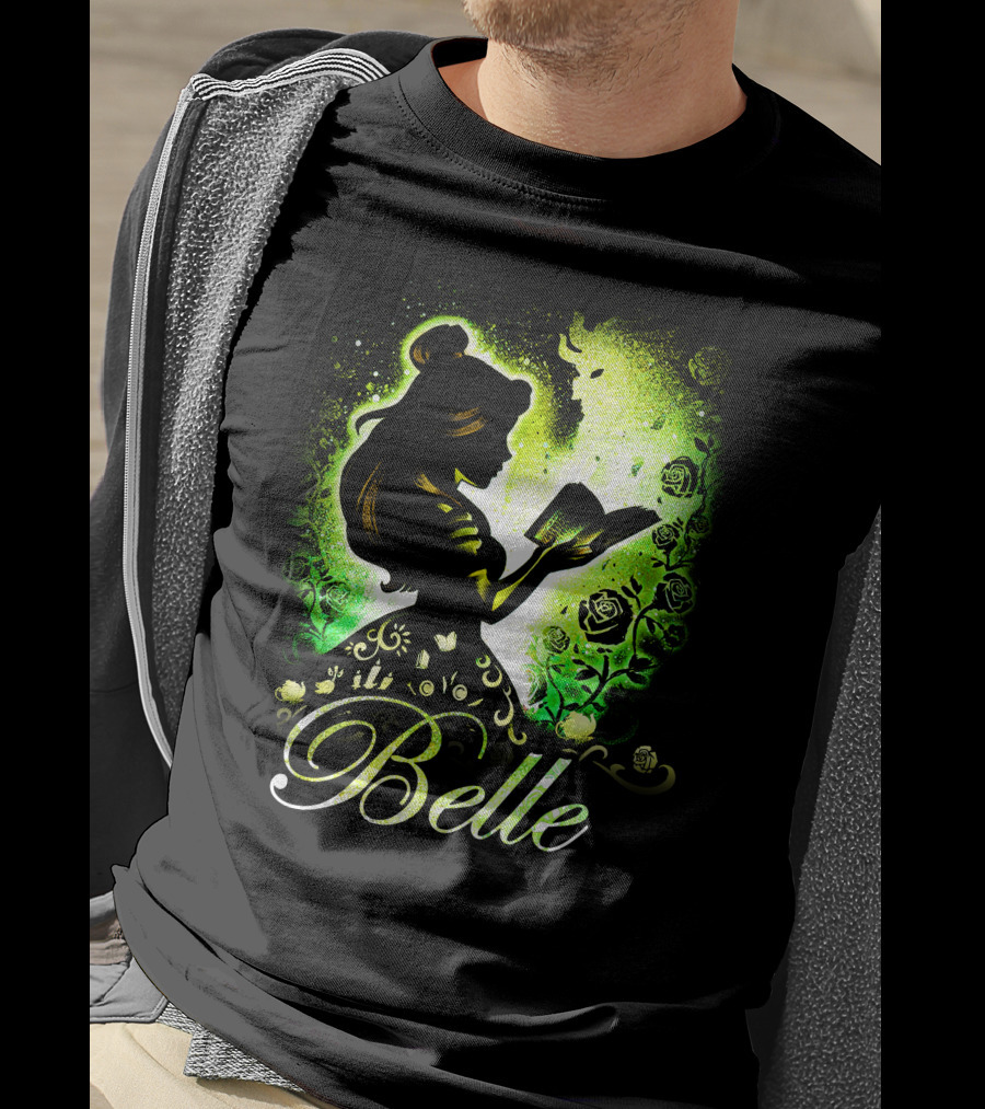 Belle Fairy Tale Silhouette With Green Roses And Book T-Shirt