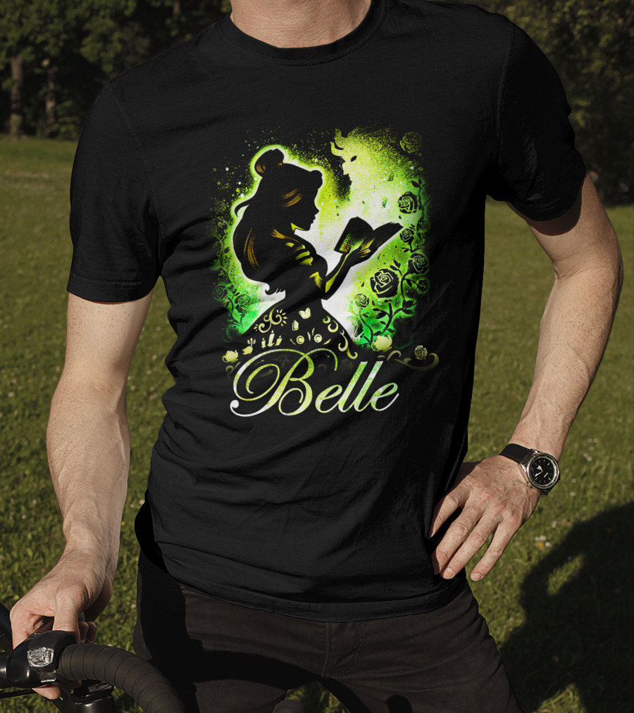 Belle Fairy Tale Silhouette With Green Roses And Book T-Shirt