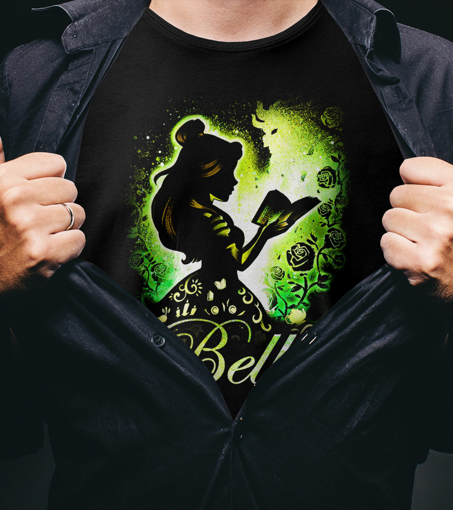 Belle Fairy Tale Silhouette With Green Roses And Book T-Shirt