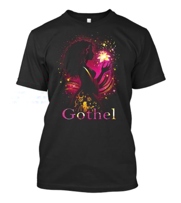 Gothel Silhouette With Glowing Flower And Cosmic Background T-Shirt