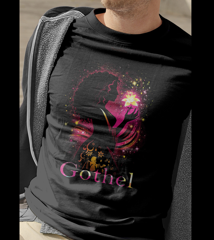 Gothel Silhouette With Glowing Flower And Cosmic Background T-Shirt
