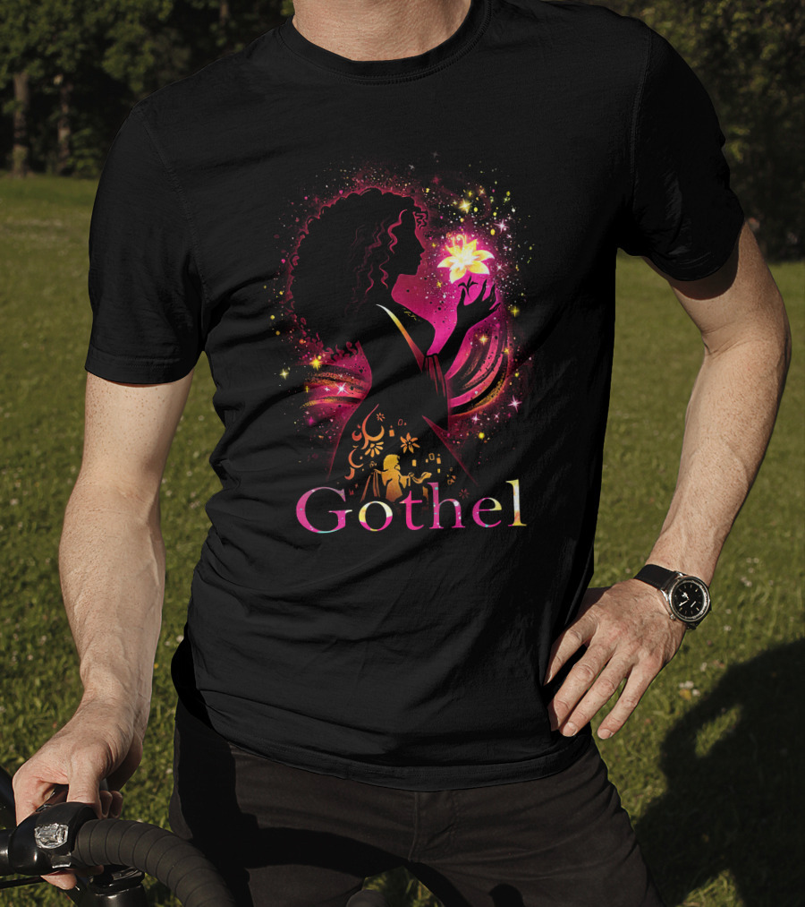 Gothel Silhouette With Glowing Flower And Cosmic Background T-Shirt