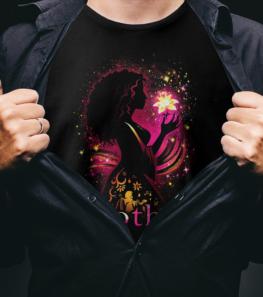 Gothel Silhouette With Glowing Flower And Cosmic Background T-Shirt