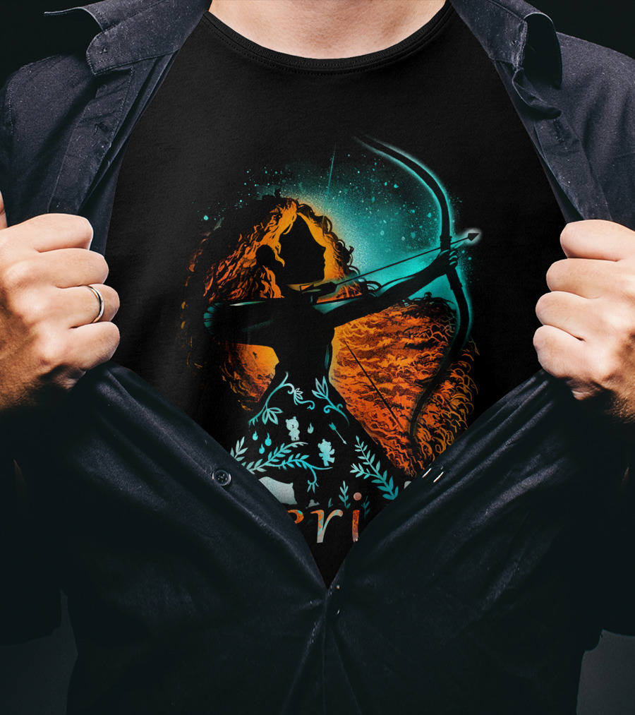 Merida Archer Silhouette With Bow And Fiery Hair T-Shirt