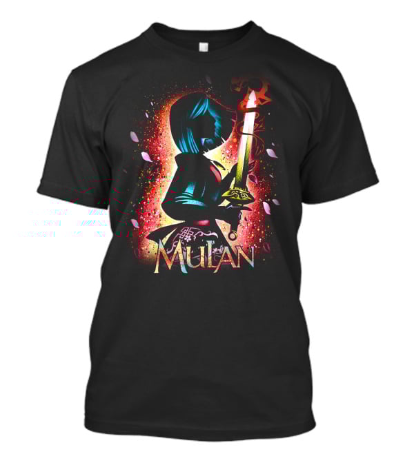 Mulan Sword Silhouette With Blossoms And Colorful T-Shirt