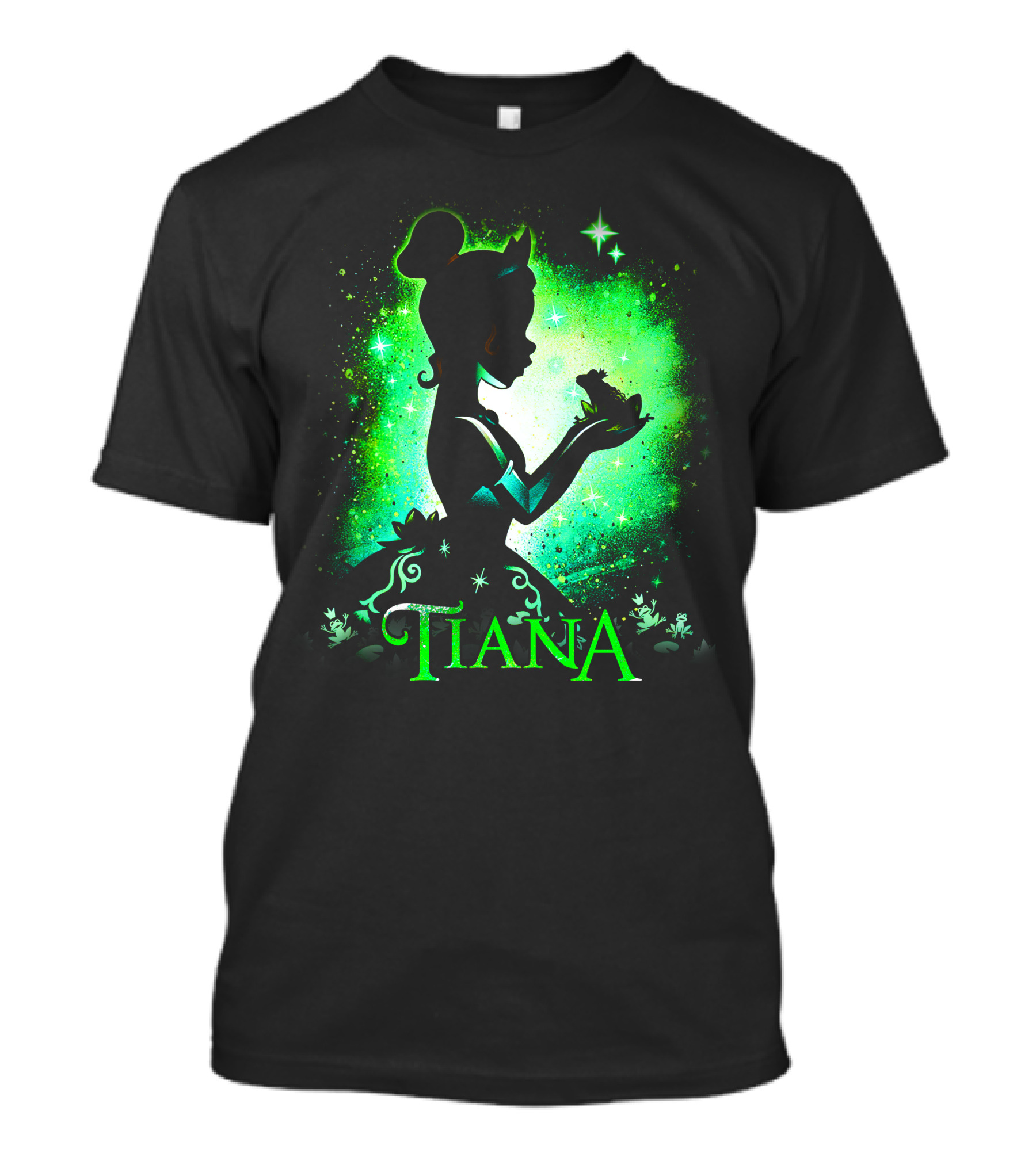 Tiana Princess Frog Silhouette Green Magic Sparkles T-Shirt