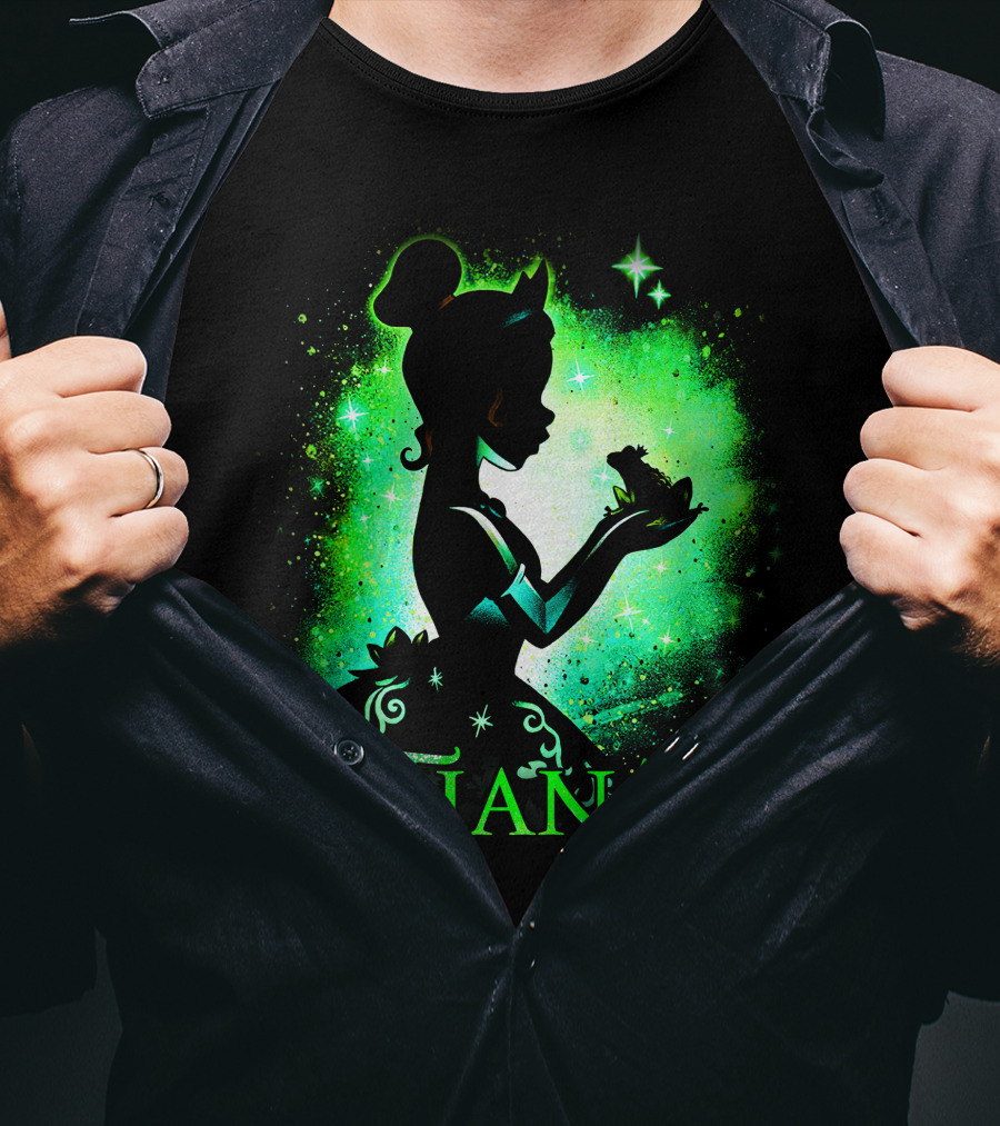 Tiana Princess Frog Silhouette Green Magic Sparkles T-Shirt