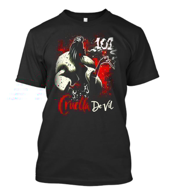 Cruella De Vil 101 Smoky Silhouette With White Fur And Red Highlights T-Shirt