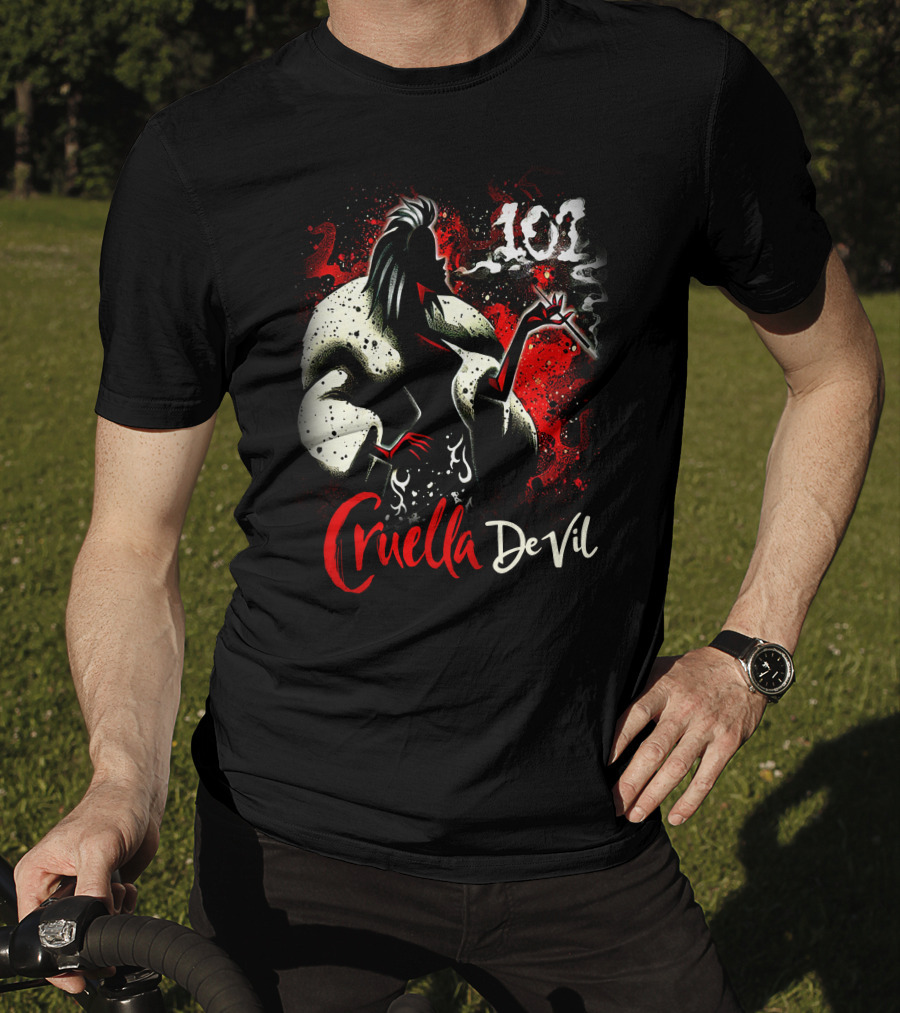 Cruella De Vil 101 Smoky Silhouette With White Fur And Red Highlights T-Shirt