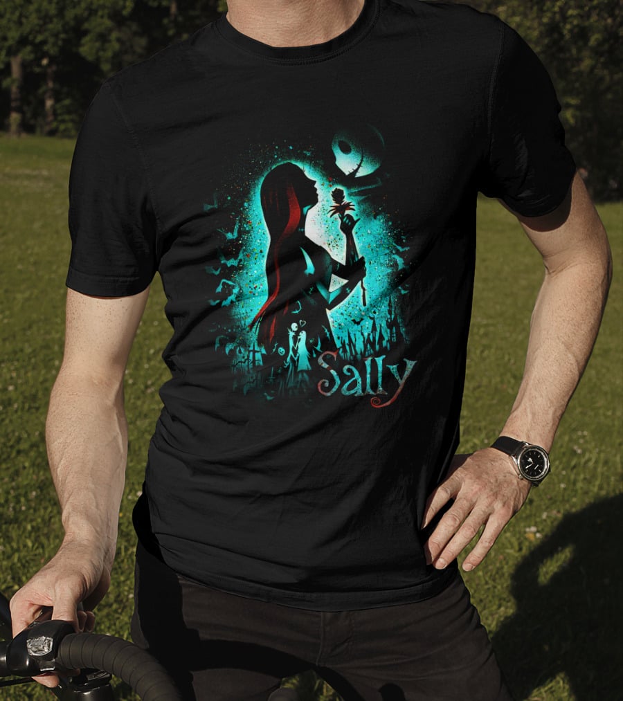 Sally Nightmare Before Christmas Silhouette With Rose And Jack Skellington T-Shirt