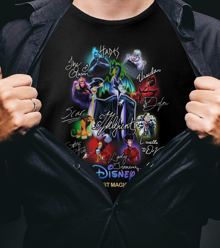Walt Disney World The World's Most Magical Celebration Villains Hades Ursula Jafar The Queen Scar Cruella De Vil Captain Hook Lady Tremaine Maleficent T-Shirt