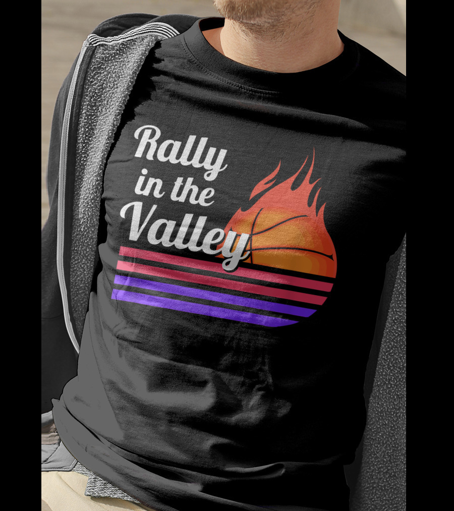 Rally In The Valley Phx Style 5 Basketball Flame Stripes T-Shirt