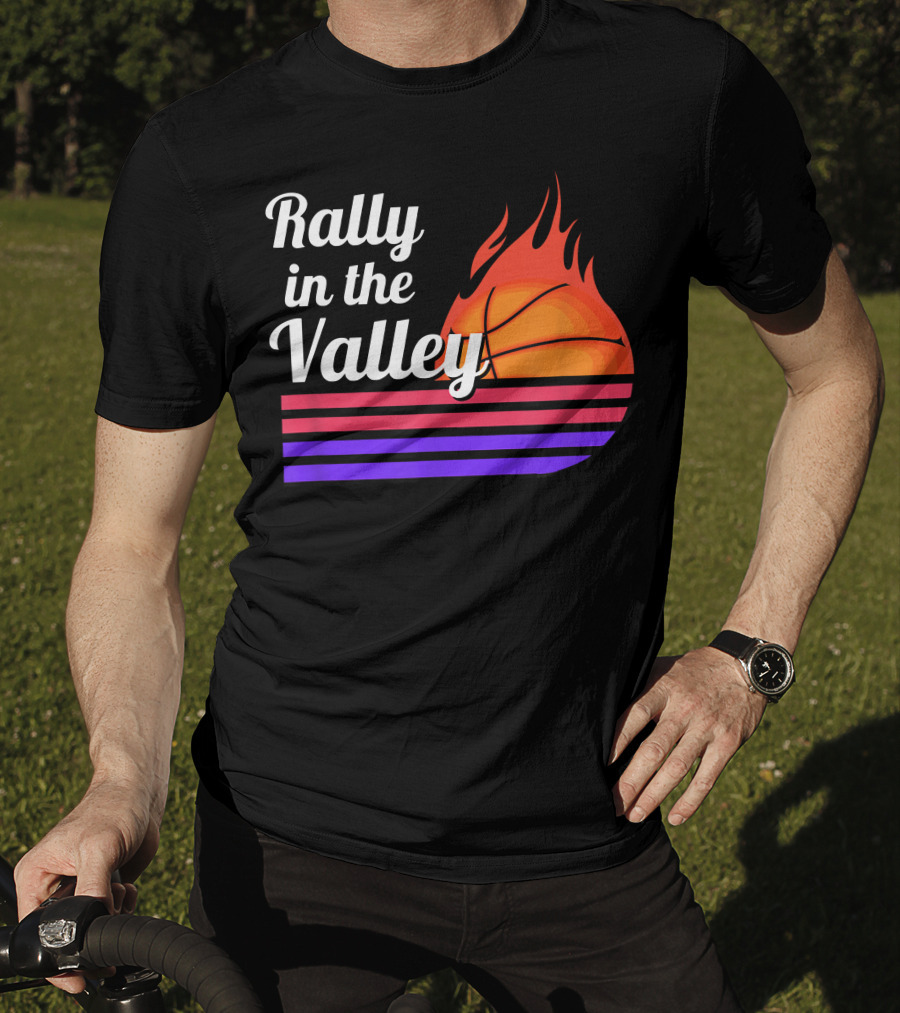 Rally In The Valley Phx Style 5 Basketball Flame Stripes T-Shirt
