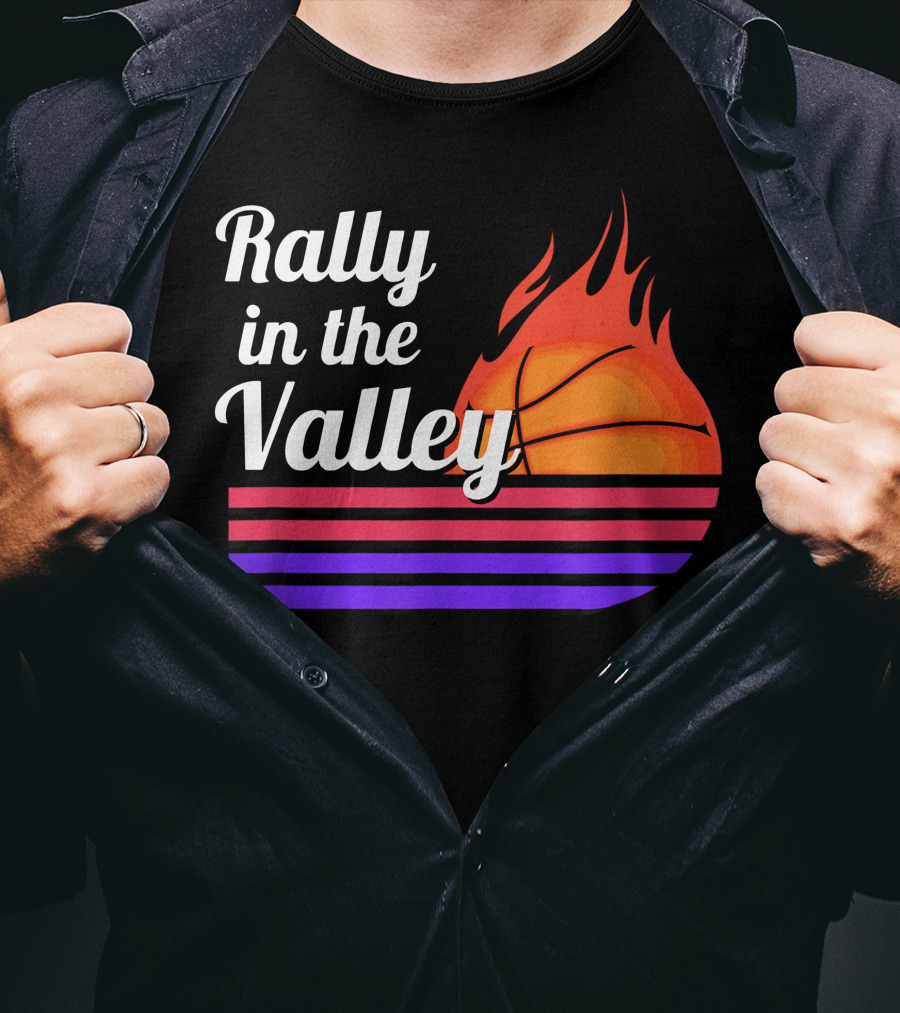 Rally In The Valley Phx Style 5 Basketball Flame Stripes T-Shirt