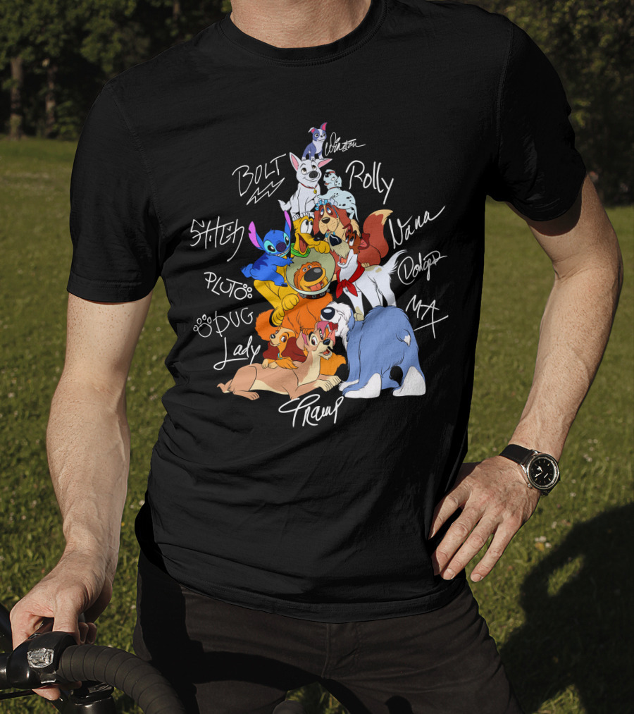 Disney Dogs Bolt Stitch Pluto Dug Lady Tramp Max Nana Dodger Rolly T-Shirt