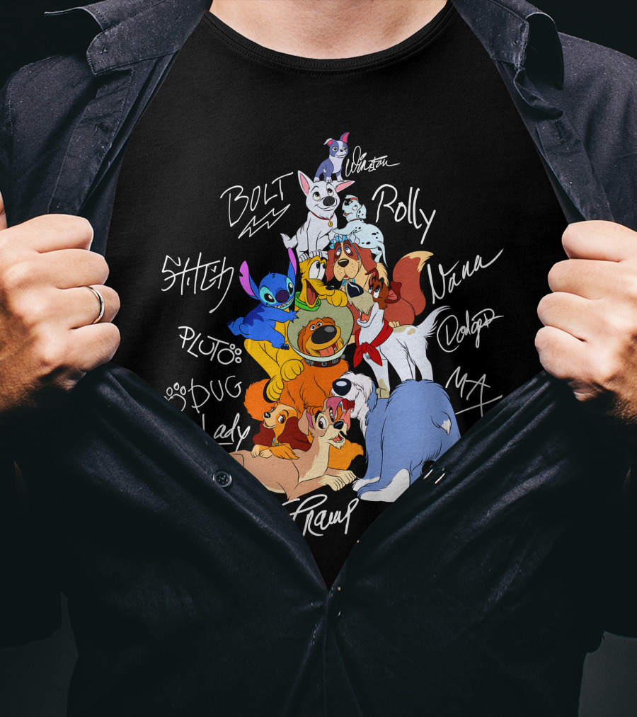 Disney Dogs Bolt Stitch Pluto Dug Lady Tramp Max Nana Dodger Rolly T-Shirt