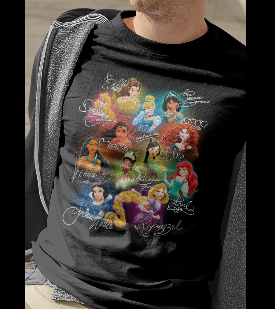 Belle Aurora Moana Pocahontas Snow White Jasmine Rapunzel Cinderella Tiana Mulan Ariel Merida T-Shirt