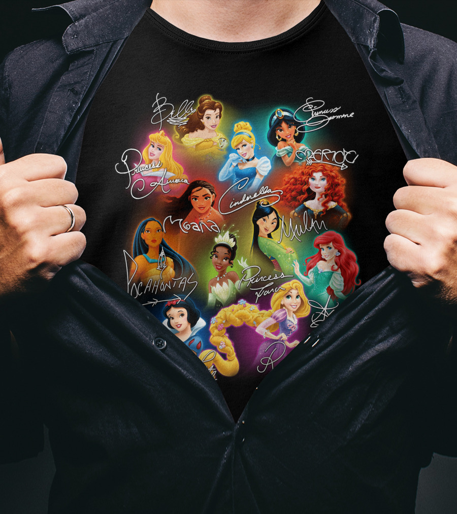 Belle Aurora Moana Pocahontas Snow White Jasmine Rapunzel Cinderella Tiana Mulan Ariel Merida T-Shirt