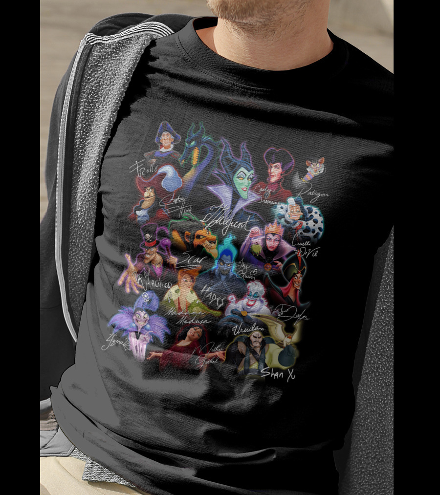 Disney Villains Maleficent Captain Hook Scar Ursula Hades Cruella De Vil Jafar Dr. Facilier Lady Tremaine Gaston Maleficent Evil Queen Shan Yu Queen Of Hearts T-Shirt