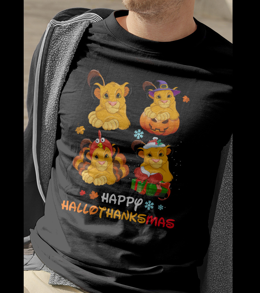 Happy Hallothanksmas Lion Pumpkin Turkey Santa T-Shirt