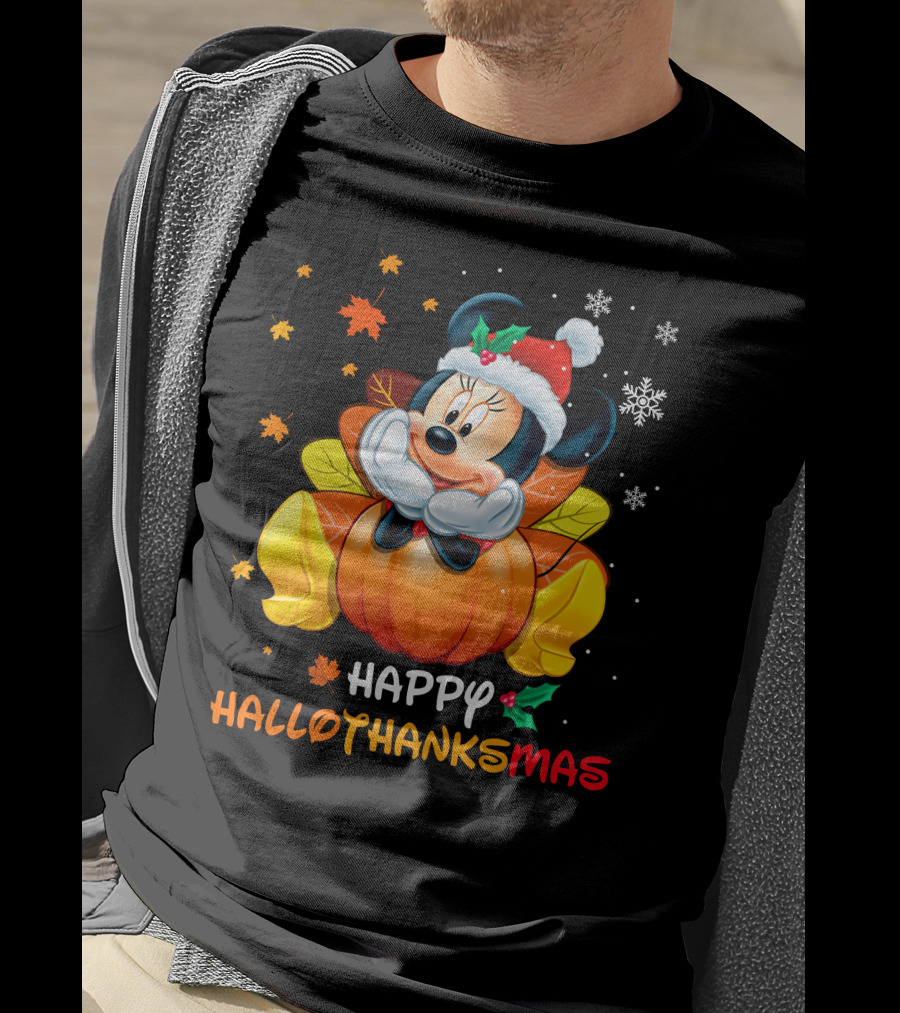 Happy Hallothanksmas Minnie Mouse Pumpkin Festive Holiday T-Shirt