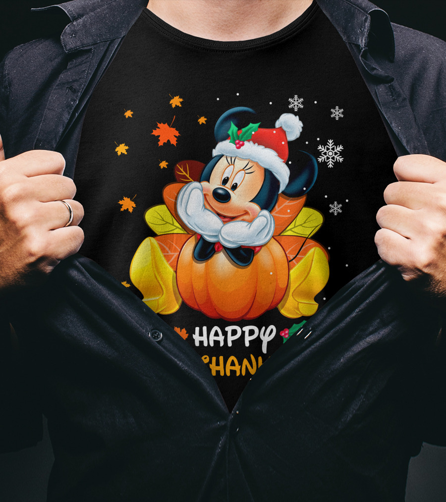 Happy Hallothanksmas Minnie Mouse Pumpkin Festive Holiday T-Shirt