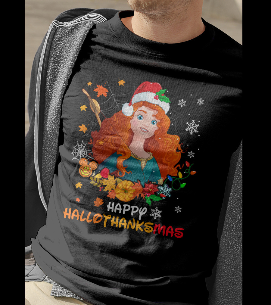 Happy Hallothanksmas With Festive Redhead Character And Holiday T-Shirt